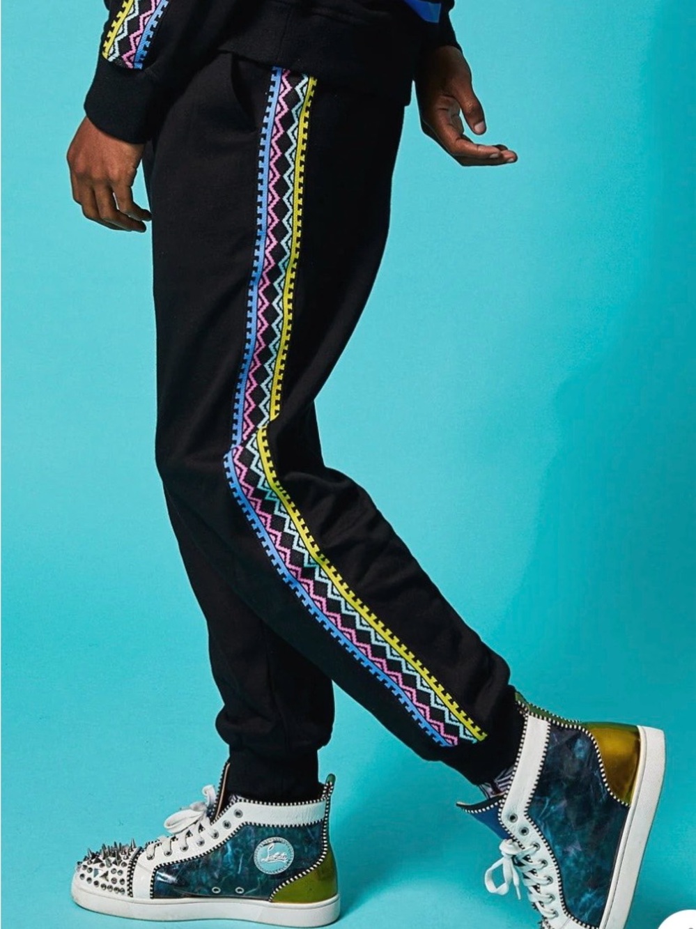 Sprayground Black Joggers with Multicolor Zigzag Side Stripe